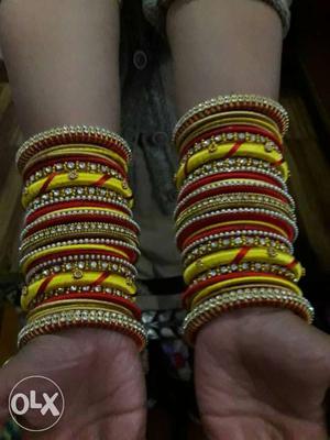 Yellow And Red Silk Thread Bangle Lot