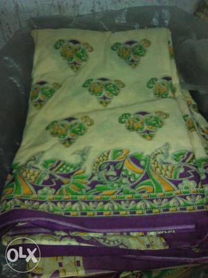 Yellow Green And Purple Sating Floral Textile