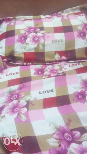 2 Brown Red And Pink Floral Love Print Pillows