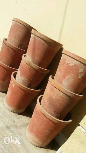 9 Brown Clay Pots