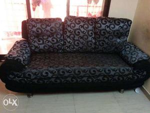 Black And Grey Fabric 3 Cushion Sofa