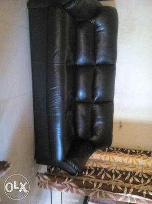 Black Bonded Leather 3 Seats Sofa