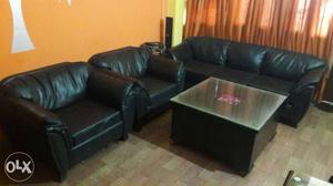Black Leather 3 Seat Couch And 2 Black Leather Club Chairs
