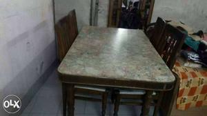 Black Wooden Base And White Marble Rectangular Table With