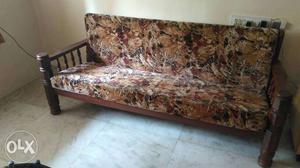 Brown And Black Floral Fabric Sofa