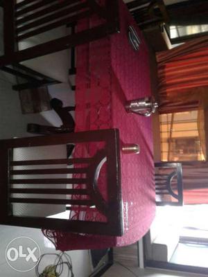 Brown Wooden Frame And Pink Table Cover Set