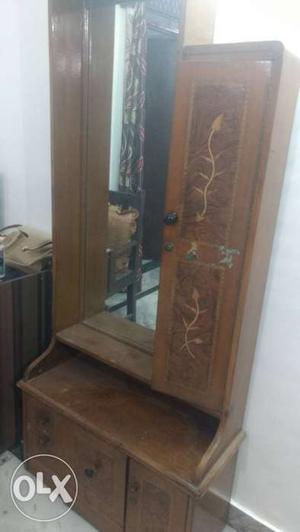 Brown Wooden Hoosier Cabinet With Mirror