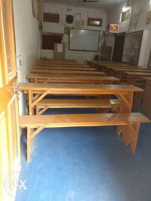 Brown Wooden Tables And Benches Lot