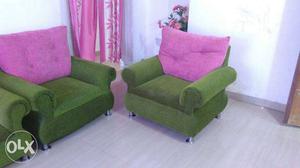 Green And Pink Suede Sofa Chair