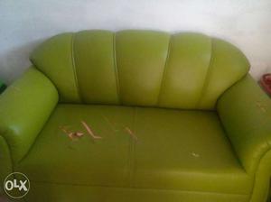 Green Leather 2 Seat Sofa. 3 seatter + 2 seatter