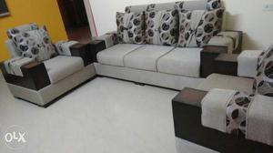 Grey And Black Cushion Couch With 2 Armchairs