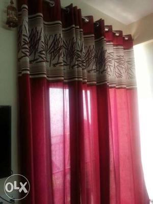 Red And Gray Window Curtain