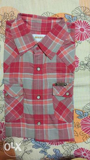 Red Blue And Orange Plaid Casual Shirt