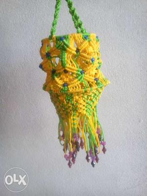 Yellow And White Knit Hanging Decoration