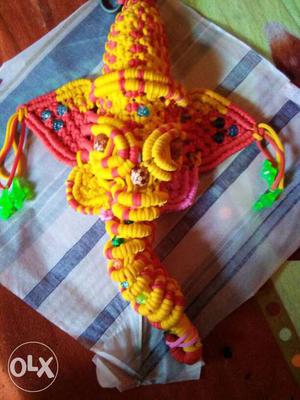 Yellow Pink And Green Ganesha Crochet Ornament