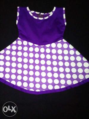 Girl's Purple And White Polka Dot Tank Dress