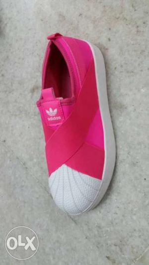 Pink And White Adidas Slip On Shoe