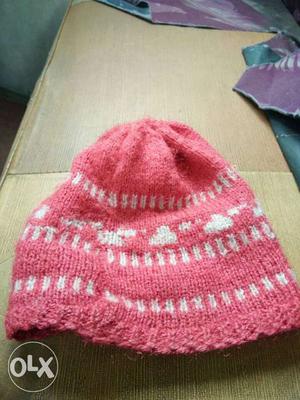 Pink And White Knit Hat