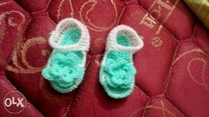 Teal And White Knitted Sandals