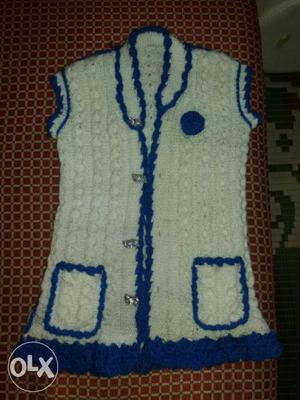 Women's White And Blue Knitted Shirt