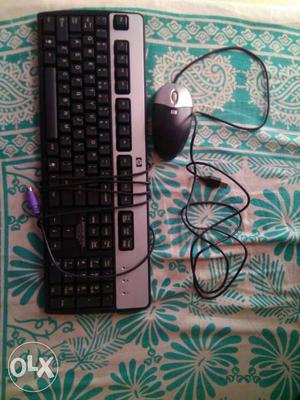 Grey And Black Hp Corded Keyboard And Mouse