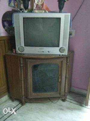 Samsung tv with stand which is made of teak
