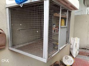 White Wooden Framed Grey Steel Pet Cage