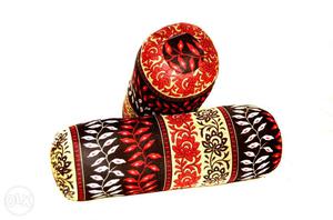 2 Red, Brown, And Black Floral Bolster Pillows