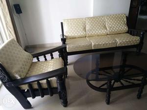 3 + 1 + 1 Sofa, Teapoy with glas top. Made of