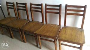 5 Brown Wooden Chairs
