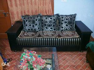 Black And Gray Suede 3 Seat Sofa