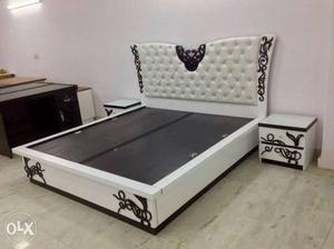 Black And White Upholstered Platform Bed Frame
