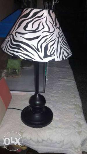 Black Base White And Grey Zebra Print Table Lamp