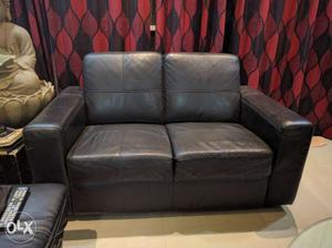 Black Leather Cushioned 3+2 seater sofa