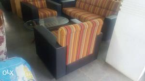 Black, Red, Yellow And Brown Stripe Sofa Set