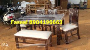 Brand dining table rubber with six chairs walnut color