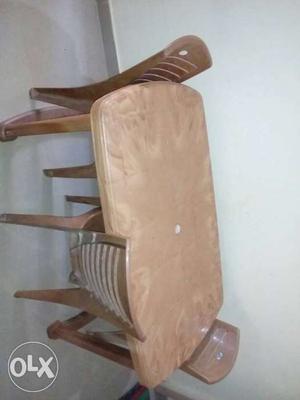 Brown Plastic Dining Table And 4 Chairs