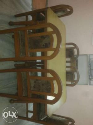 Brown Wooden 6 Chair And Table Set