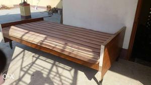 Brown Wooden Bed With Mattress