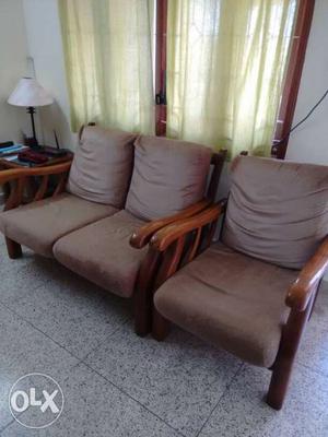 Brown Wooden Padded Armchairs