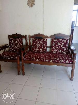 Brown Wooden Sofa And Armchair
