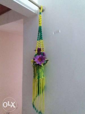 Green And Yellow Knitted Hanging Decor