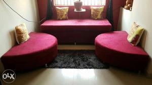 Pink Velvet Frameless Couch With Corner Chairs