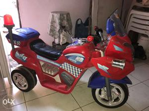 Red Black And White Plastic Police Motorcycle Ride On Toy