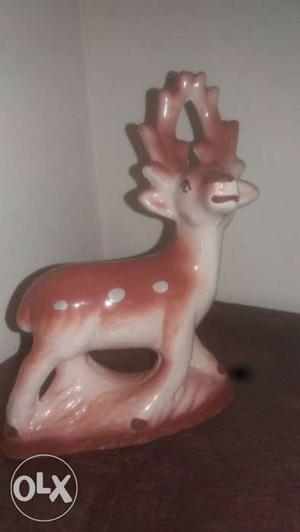 White And Brown Ceramic Deer Figurine