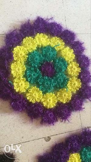 Yellow And Purple Floral Textile