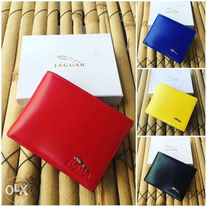 4 Red, Blue, Yellow, And Black Leather Jaguar Bifold Wallets