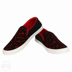 Black Red And White Slip Ons