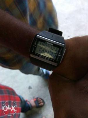 Black Rubber Strap Grey Rectangular Digital Watch