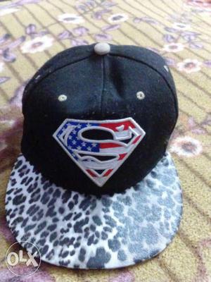 Black Superman Embroider Fitted Cap